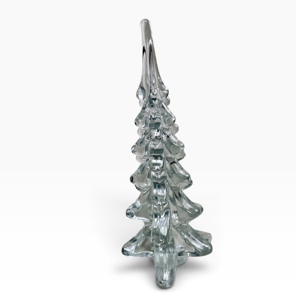 Vintage Clear Hand Blown Art Glass Christmas Tree 10.25 Holiday Figurine